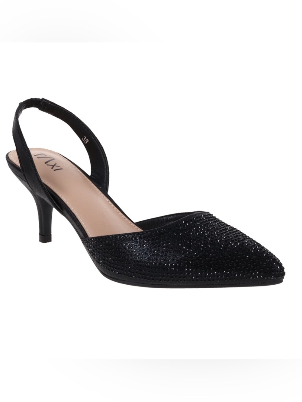 TAXI Women’s Tyra Black Pointed Slingback Heels with Subtle Sparkle